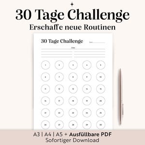 30-Day Challenge | A3 A4 A5 Habit Tracker German | Fillable Template Monthly Overview | Routine Planning | Digital Download