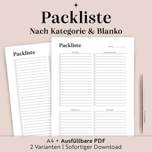 Packing list to print out | With categories & blank | Instant Download | Minimalist | Travel planning checklist| A4/fillable PDF