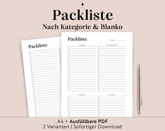 Packing list to print out | With categories & blank | Instant Download | Minimalist | Travel planning checklist| A4/fillable PDF