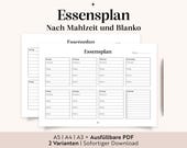 Essensplaner PDF zum Ausdrucken (A3 A4 A5)  | Ausfüllbarer Menüplaner | Deutsch | Familienplan Küche | Wochenplan Essen | Digitaler Download