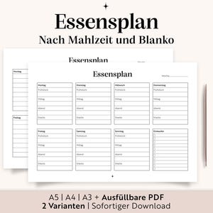 Meal Planner PDF for Printing (A3 A4 A5) | Fillable Menu Planner | German | Family Kitchen Plan | Weekly Meal Plan | Digital Download