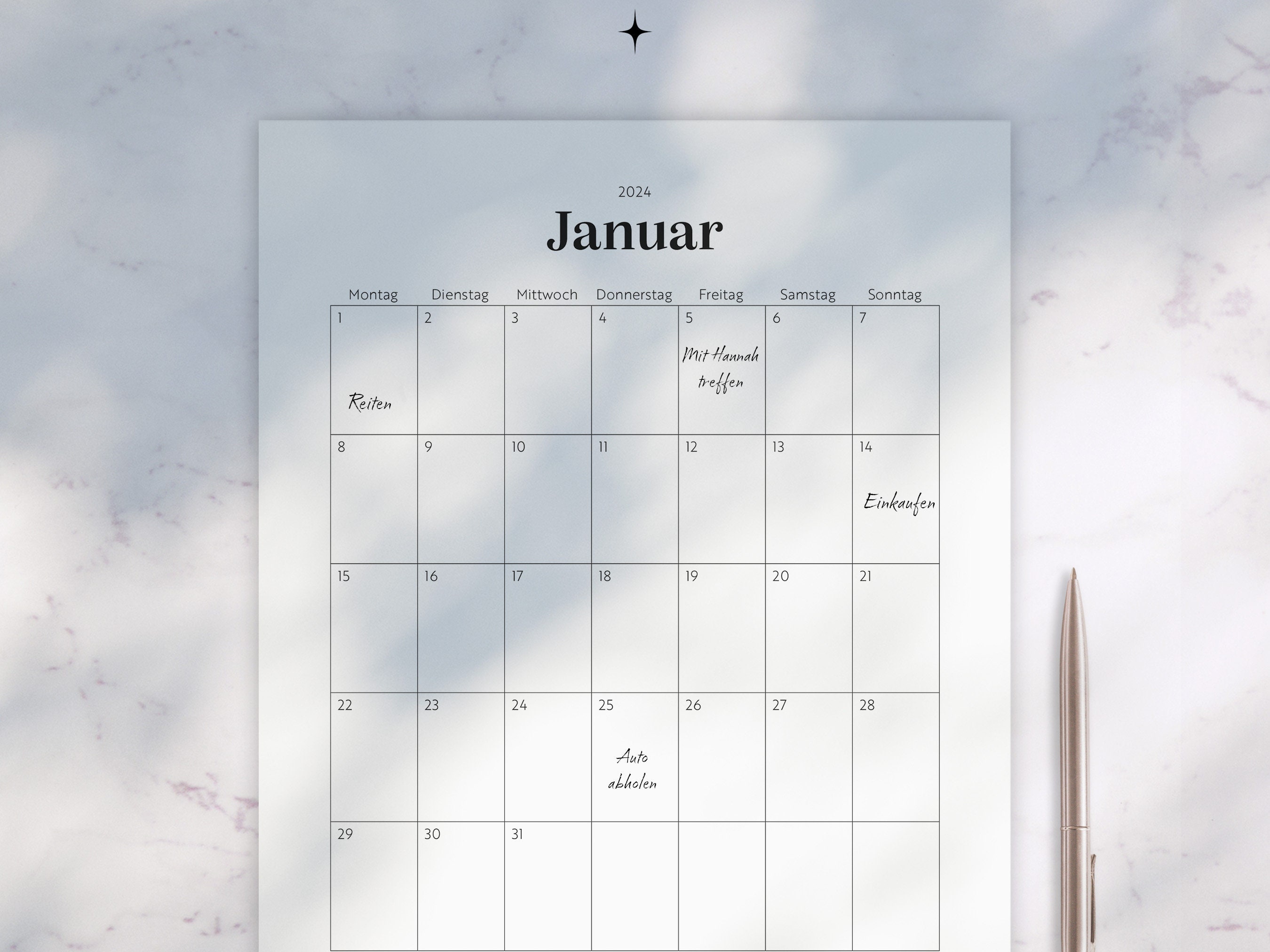 Kalender 2024 Hoch A3 A4 A5 Ausfüllbare PDF Zum ausdrucken Deutsch 