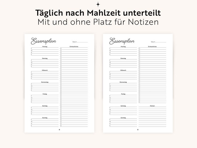 Plan posiłków + lista zakupów w formacie PDF | Format A4/A5 do wypełnienia | Menu i przygotowywanie posiłków | Język niemiecki | Do druku | Planer posiłków rodzinnych | Organizacja kuchni zdjęcie 2