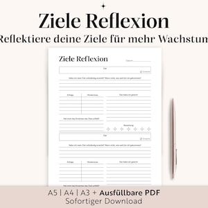 Goal Reflection PDF | A3 A4 A5 Fillable | Monthly Progress | German | Motivation & Routines | Personal Development | Printable
