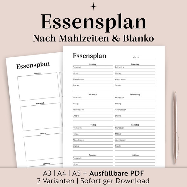 Digital meal plan | to print | German | Instant Download | Organization kitchen | Menu planner family |A3/A4/A5+FillablePDF |