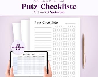 Liste de tâches ménagères | Mensuelle et annuelle | Format A4/A5/PDF remplissable | Imprimable | Budget familial | Liste de contrôle | Planning de nettoyage pour appartement partagé | Allemand