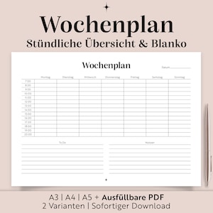 Könnte beinhalten: Ein schwarz-weißer druckbarer Wochenplaner mit stündlichen Zeitfenstern von 7:00 Uhr bis 20:00 Uhr. Der Planer enthält die Wochentage, einen Bereich für Aufgaben und einen Notizbereich. Der Text "Wochenplan" befindet sich oben auf der Seite, was im Englischen "Weekly Planner" bedeutet.