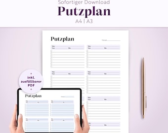 Cleaning Schedule Template | Household Plan | A4, A3 | Fillable Printable PDF | Weekly Family Schedule | Checklist | Shared Apartment Cleaning Schedule | German