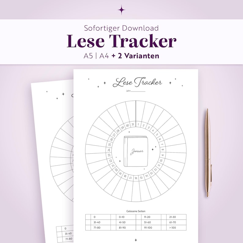 Monthly Reading Tracker in German | Printable Book Journal Diagram (A5 ...