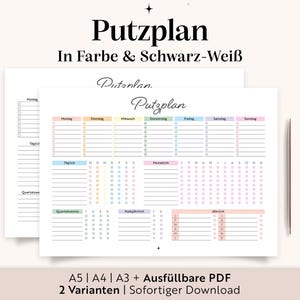 Cleaning Schedule Template | A3/A4/A5/Fillable PDF | Printable | Household Budget | Family Cleaning Schedule | Checklist | Shared Apartment Cleaning Schedule | German