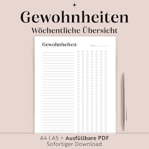 Printable habit tracker | A4/A5/Fillable PDF | Habit Tracker German | Monthly overview | Digital Download | Clean