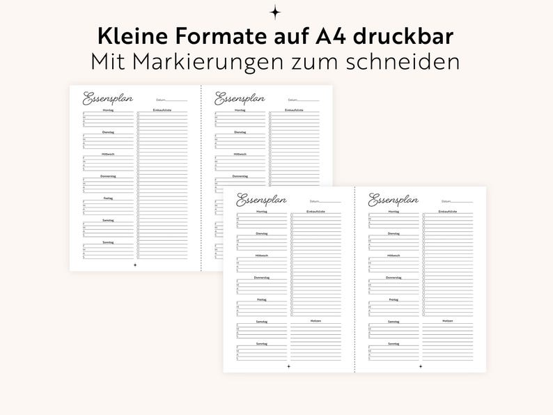 Plan posiłków + lista zakupów w formacie PDF | Format A4/A5 do wypełnienia | Menu i przygotowywanie posiłków | Język niemiecki | Do druku | Planer posiłków rodzinnych | Organizacja kuchni zdjęcie 6