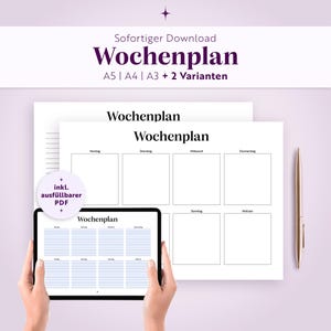 Planejador semanal | A5, A4, A3 | PDF preenchível | Imprimível | Planejador semanal familiar | Gestão de tempo | Home office | Universidade | Escola | Alemão