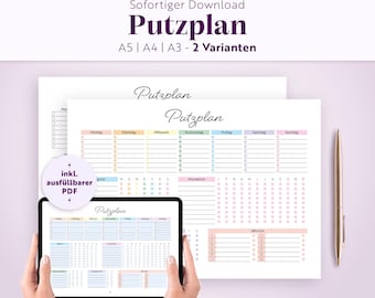 Cleaning Schedule Template | A5, A4, A3 | Fillable PDF | Printable | Household Budget | Family Cleaning Schedule | Shared Apartment Cleaning Schedule Checklist | German