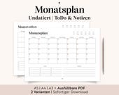 Monatsplaner PDF mit ToDo & Notizen | A3 A4 A5 ausfüllbare Vorlage | Deutsch | Wandkalender Familie | Zum Ausdrucken | Alltag Organisieren