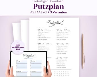 Weekly cleaning schedule | Household planner | A5, A4, A3 | Fillable printable PDF | Family weekly planner | Checklist | Shared apartment cleaning schedule | German