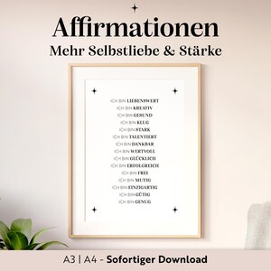 印刷用アファメーションウォールアート（A3/A4、PDF） | アファメーションポスター（ドイツ語） | 大人のための毎日のモチベーション | ニュートラル