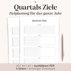 Cele kwartalne | A3 A4 A5, plik PDF do wypełnienia | Motywacja | Plan 12-tygodniowy | Plan kwartalny | Cel | Śledzenie celów | Do druku | Język niemiecki