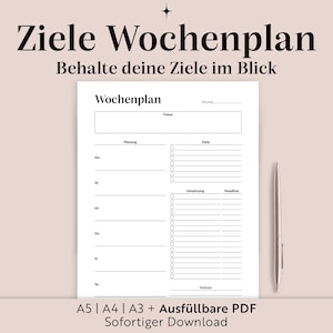 Weekly Planner Goals | A3 A4 A5 Fillable PDF | To print | German | Achieve goals | Motivation | Rituals | Routines | Habits
