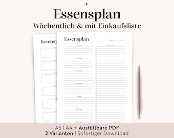 Lista zakupów do druku (A4/A5, wypełniany plik PDF) | Lista zakupów po niemiecku | Lista spiżarni rodzinnej | Natychmiastowe pobieranie