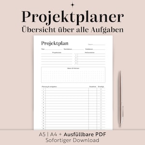 Project plan | A4/A5+Fillable PDF | Printable | German | Instant download | Home office | Work | Productivity | Students