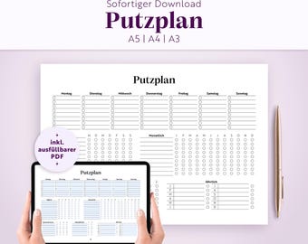Cleaning Schedule Template | Household Plan | A5, A4, A3 | Fillable PDF | Printable | Family Cleaning Schedule | Checklist | Shared Apartment Cleaning Schedule | German