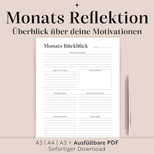 Monthly planner goals | A3 A4 A5 fillable PDF | To print | German | Printable wall calendar | Checklist | To Dos