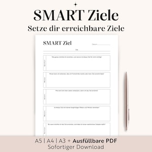 SMART Ziel PDF | A3 A4 A5 Ausfüllbar | Ziele klar definieren & erreichen | Deutsch | Coaching Vorlage | Fortschritt Tracker | Zum Ausdrucken