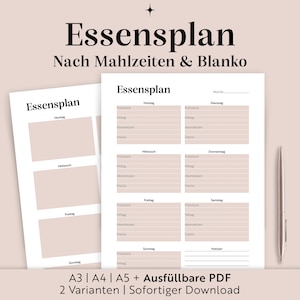 Essensplan digital | zum ausdrucken | Deutsch | Sofortiger Download | Organisation Küche | Menüplaner Familie |A3/A4/A5+AusfüllbarePDF |