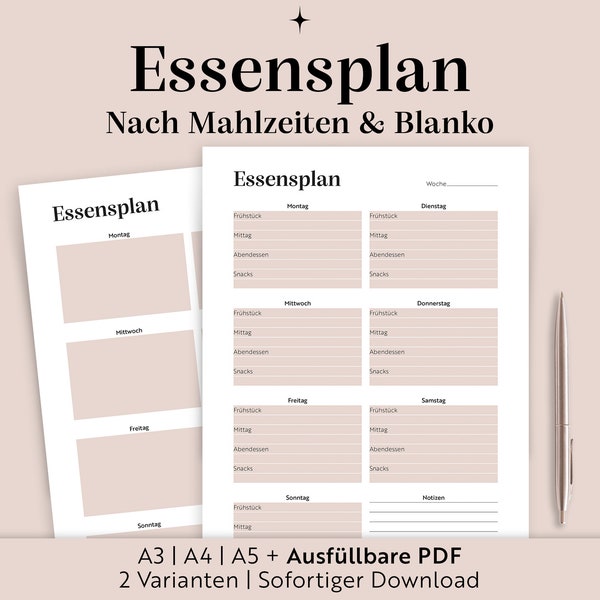 Digital meal plan | to print | German | Instant Download | Organization kitchen | Menu planner family |A3/A4/A5+FillablePDF |