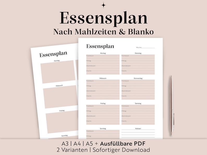 Digital meal plan to print German Instant Download Organization kitchen Menu planner family A3/A4/A5FillablePDF image 1