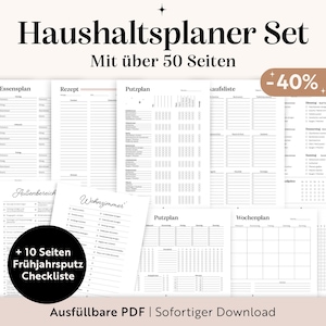 Haushaltsplan Bundle zum Ausdrucken (A3/A4/A5, ausfüllbare PDF) | 50+ Seiten Set | Frühjahrs-Checkliste | Putzplan & Checkliste | Deutsch