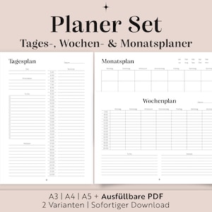 Planer Bundle | Tagesplaner, Wochenplaner & Monatsplaner | A3/A4/A5/Digital ausfüllbar | Familie Planung | Sofortiger Download
