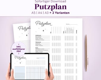 Modèle de planning de ménage | Agenda familial (allemand) | A5, A4, A3 | PDF imprimable et remplissable | Planning familial hebdomadaire | Liste de tâches | Colocation | Allemand