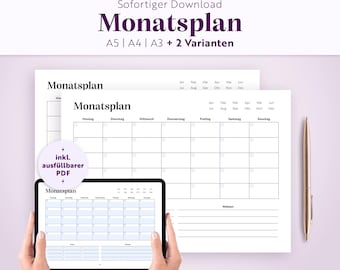 Monthly planner with to-do list & notes | A5, A4, A3 | Fillable printable PDF | German | Family wall calendar | Organize everyday life