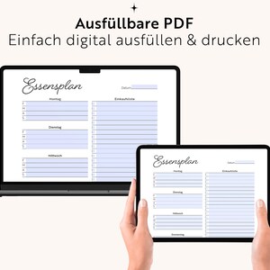 Plan posiłków + lista zakupów w formacie PDF | Format A4/A5 do wypełnienia | Menu i przygotowywanie posiłków | Język niemiecki | Do druku | Planer posiłków rodzinnych | Organizacja kuchni zdjęcie 5