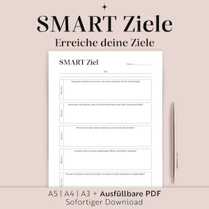 SMART Goals | A3 A4 A5 Fillable PDF | Printable | German | Achieve goals | Motivation | Rituals | Routines