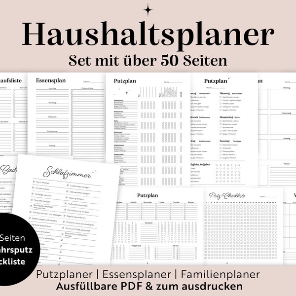 Haushaltsplan Bundle | Set mit über 50 Seiten | + Frühjahrs Checkliste | A3/A4/A5/Ausfüllbare PDF | Checkliste | Putzplan | Deutsch