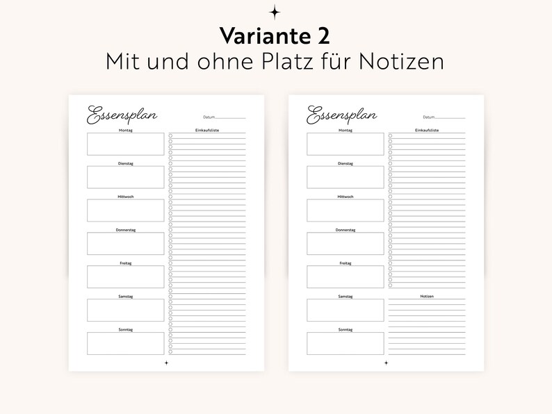 Plan posiłków + lista zakupów w formacie PDF | Format A4/A5 do wypełnienia | Menu i przygotowywanie posiłków | Język niemiecki | Do druku | Planer posiłków rodzinnych | Organizacja kuchni zdjęcie 3