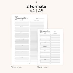 Plan posiłków + lista zakupów w formacie PDF | Format A4/A5 do wypełnienia | Menu i przygotowywanie posiłków | Język niemiecki | Do druku | Planer posiłków rodzinnych | Organizacja kuchni zdjęcie 4