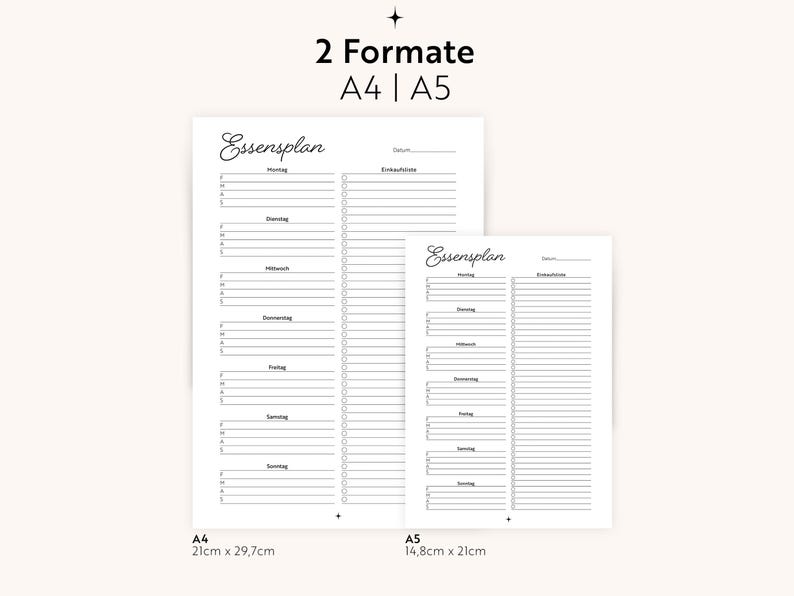 Plan posiłków + lista zakupów w formacie PDF | Format A4/A5 do wypełnienia | Menu i przygotowywanie posiłków | Język niemiecki | Do druku | Planer posiłków rodzinnych | Organizacja kuchni zdjęcie 4