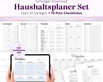 Ensemble de planification ménagère | Formats A5, A4 et A3 | PDF imprimable et remplissable | Plus de 50 pages | Liste de tâches ménagères | Planning et liste de tâches de nettoyage | Allemand