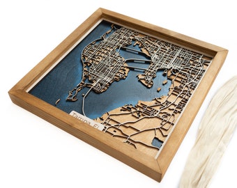 5th Anniversary Gift | Custom Wood Wall Art | Handmade Wooden Map | Personalized Map of Any City