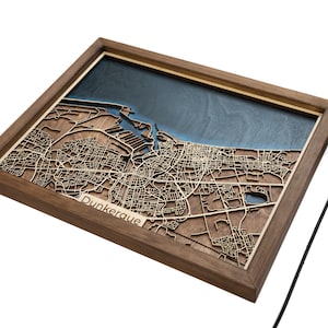 Mapa de madera de Dunkerque / Arte mural personalizado hecho a mano / Mapa de la ciudad personalizado