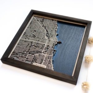 Art de Chicago | Carte en bois personnalisée de la ville | Cadeau d'anniversaire personnalisé