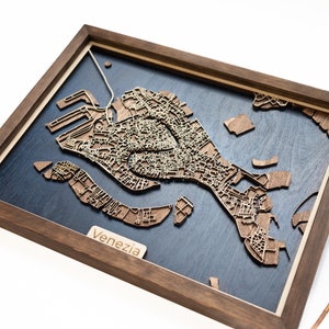 Venezia Holz Karte | Venedig Wanddeko | Individueller Stadtplan | Personalisiertes Geschenk