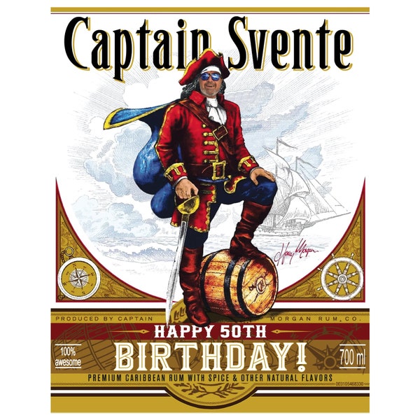 Face Replacement Captain Morgan Spiced Rum Personalized Label - 1 litre, 750ml or 700 ml bottle - Printable Realistic Custom Label Download