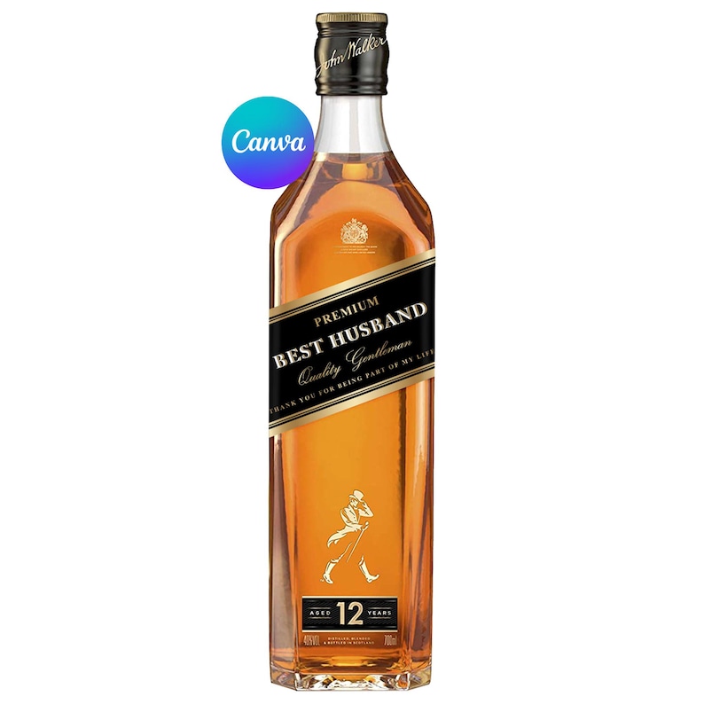 Unlimited Self-Edit Custom Johnnie Walker Black 750ml Personalized Label Canva Template Digital Download, Print on Demand, Alcohol Gift