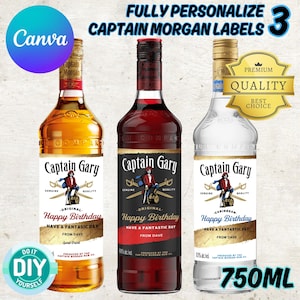 3 New Captain Morgan Canva Template Bundle Custom Label 750ml, Spiced Gold, Dark Rum, White Rum, Editable Digital Download Party Label Print