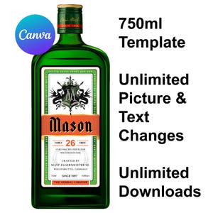 Custom Jagermeister 750ml self edit DIY Canva Template label download for birthday gifts